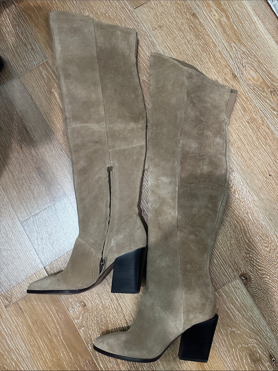Dolce Vita Shoes - Dolce Vita Taupe Suede Over-the-Knee Block Heel Boots. Made in Brazil